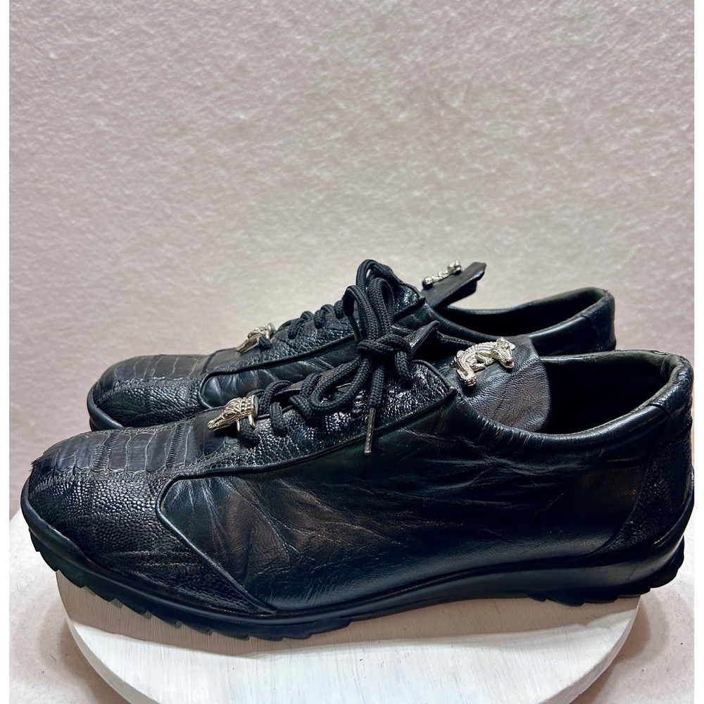 La Scarpa Zeus-2 Mens Black Exotic Ostrich Leather Croc Detail Sneakers Sz 11